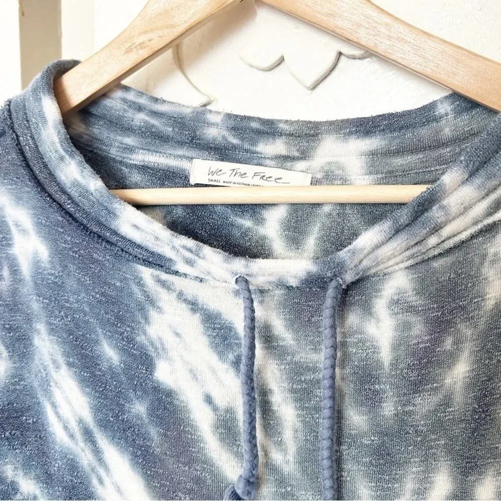Free People We The Free Best Catch Tie Dye Blue Combo Drawstring Tunic Top Sz XS